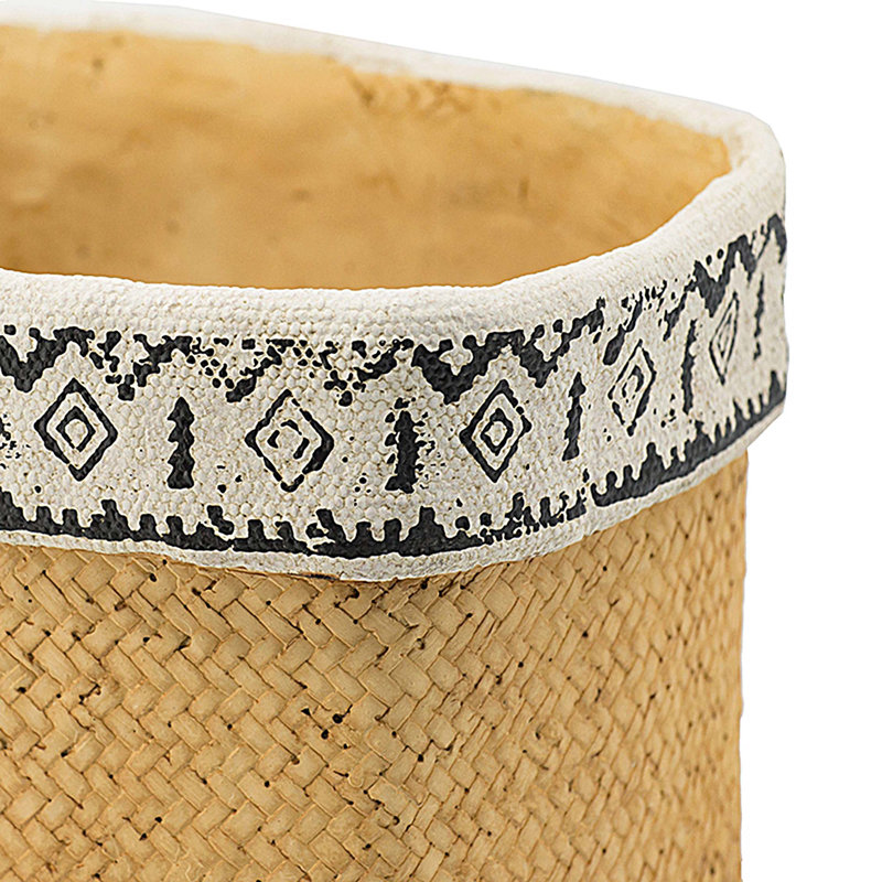 Set of 2 Rectangular Basket Planters with Geometric Trim, L:10.5x8.5x8" S:7.5x5.5x6.5"