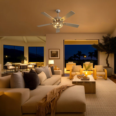 52-Inch Flash MountCrystal Ceiling Fan with Light,Remote Control, Quiet High-Efficiency Motor