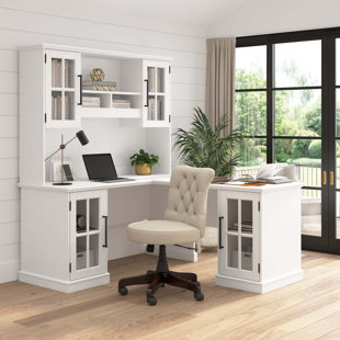 Carmel L-Shaped Desk with White Modesty Panel