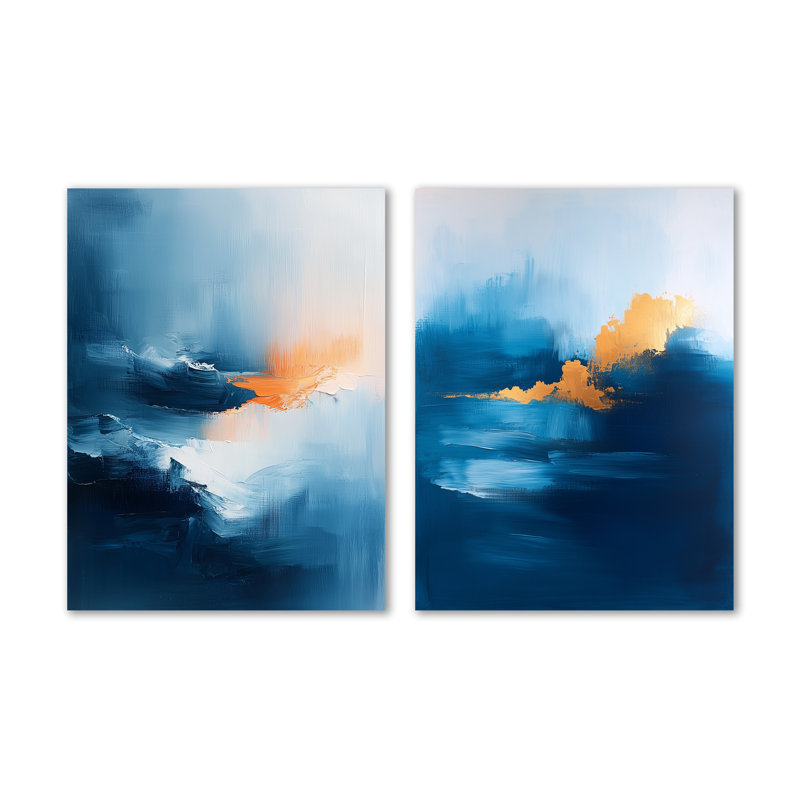 «Blue Minimalisme océan paysage III», ensemble de 2 impressions murales modernes en métal, 32" H x 48" W