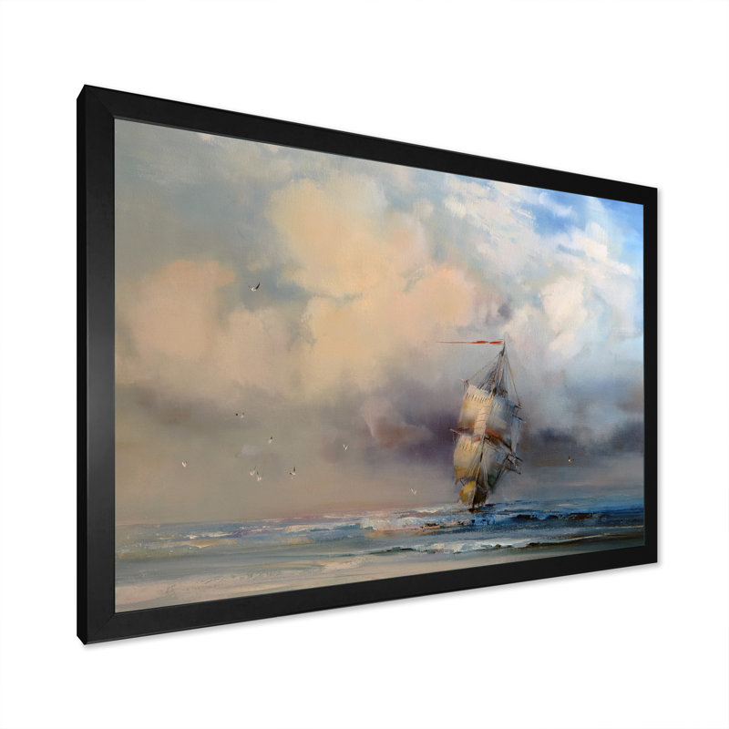 «Old Colonial Sailboat in Storm III», reproduction d'art sur toile, H 8 po x l 12 po x P 1 po, Cadre photo noir