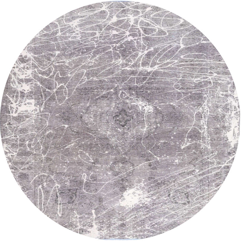 Tapis contemporain gris / blanc, Rond 7 pi