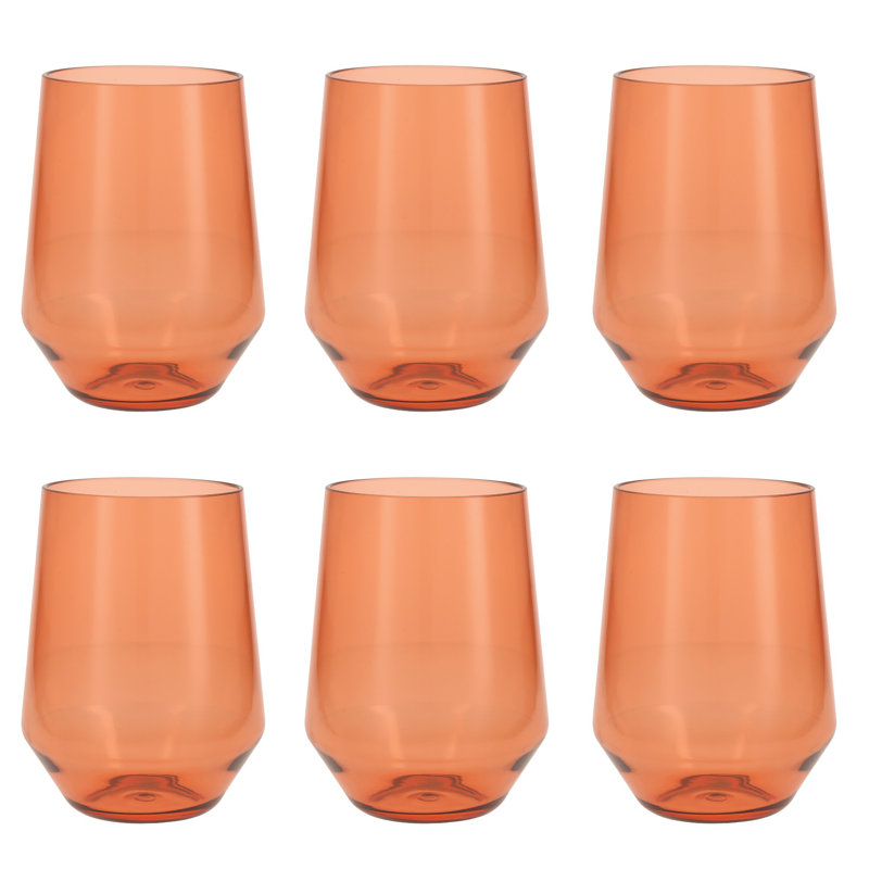 Fortessa Sole Outdoor Shatter Resistant BPA Free Premium Copolyester Plastic Drinkware 6 Pack, Terra Cotta Orange, Stemless Wine Glass