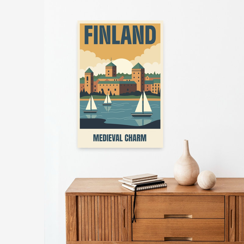 Art mural paysage finlandais, paysage urbain rétro, charme tranquille rétro, 24" H x 16" W