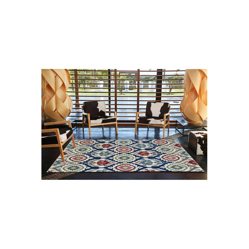 Tapis décoratif multicolore à motif ethnique, Tapis de couloir 4 pi 11 po x 9 pi 10 po