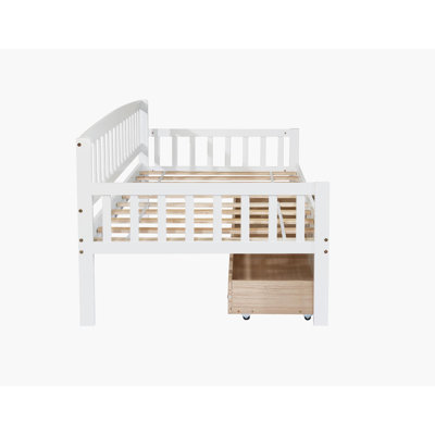 Twin-size Pine Wood Daybed with two Storage Drawers, Sofa Bed with Bed Platform of 10 Support Slats,White