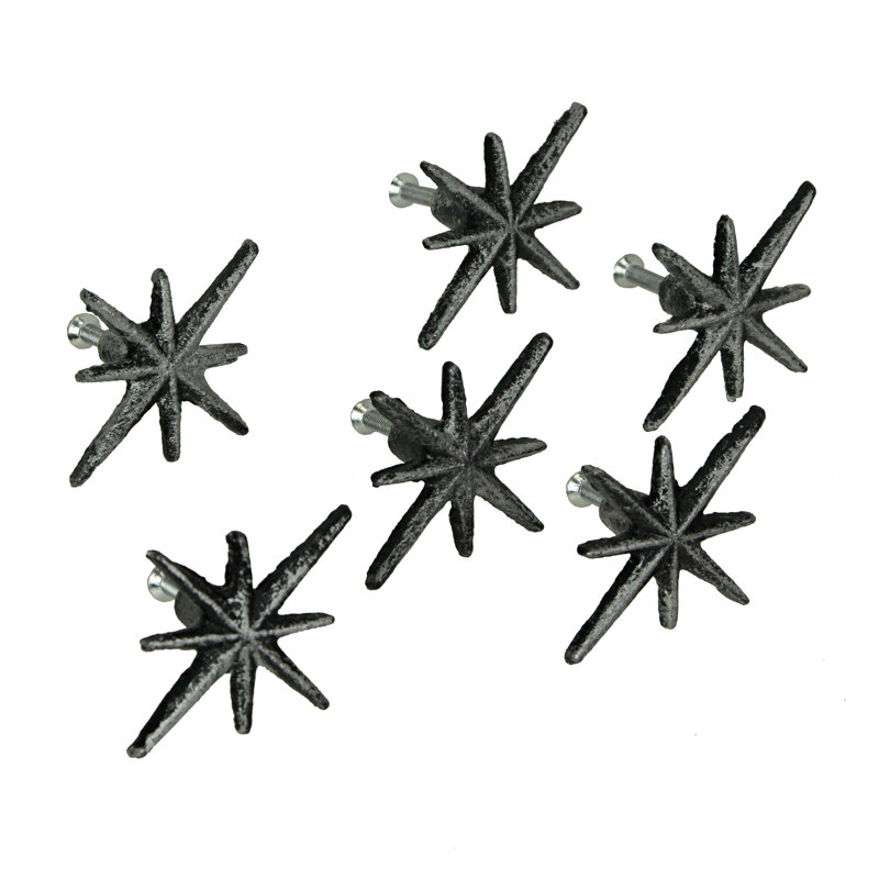 Boutons de meuble en fonte blanc antique à motif d'étoile, style moderne du milieu du siècle, ensemble de 6 — 2,75 po H x 2,25 po L x 1,25 po Proj.
