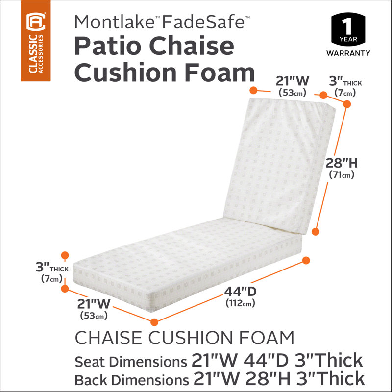 Ayvion Outdoor 3'' Chaise Lounge Seat Cushion