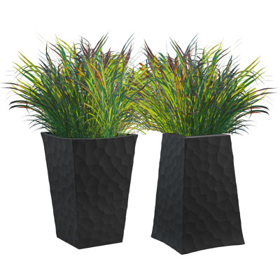 Ensemble de 2 pots de fleurs coniques en forme de V Keter, en résine durable, de grande taille (66 cm) de hauteur, pour intérieur et extérieur, aspect pierre, couleur graphite.