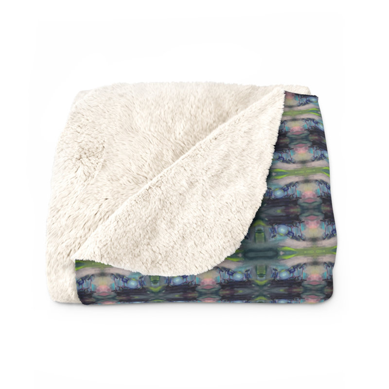 Jeté en molleton Sherpa - Motif de batterie bleu marine et vert