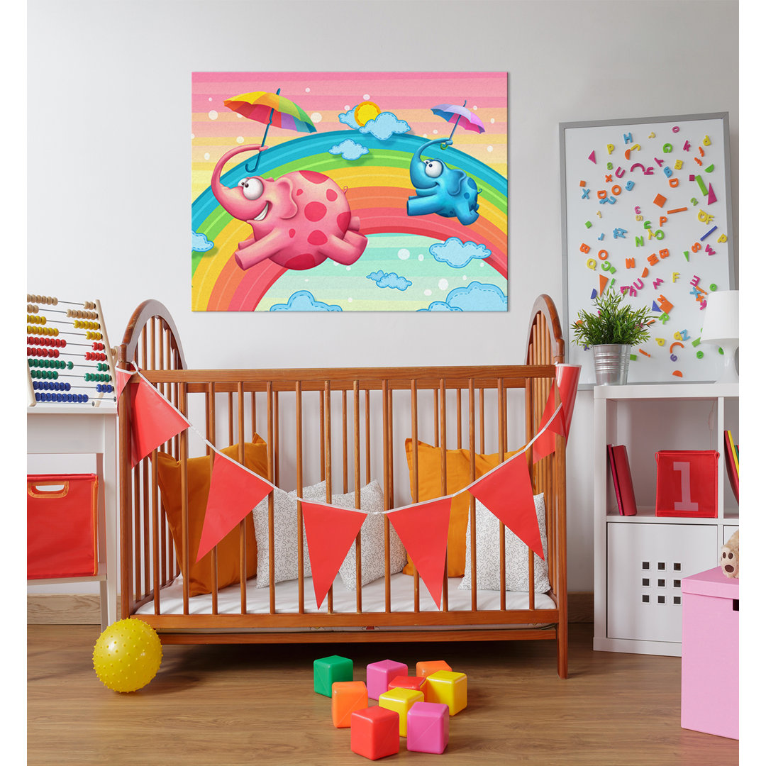 Rainbow Elephants – Premium Leinwanddruck – Kunstdruck – Kinder Kollektion Von TooshToosh