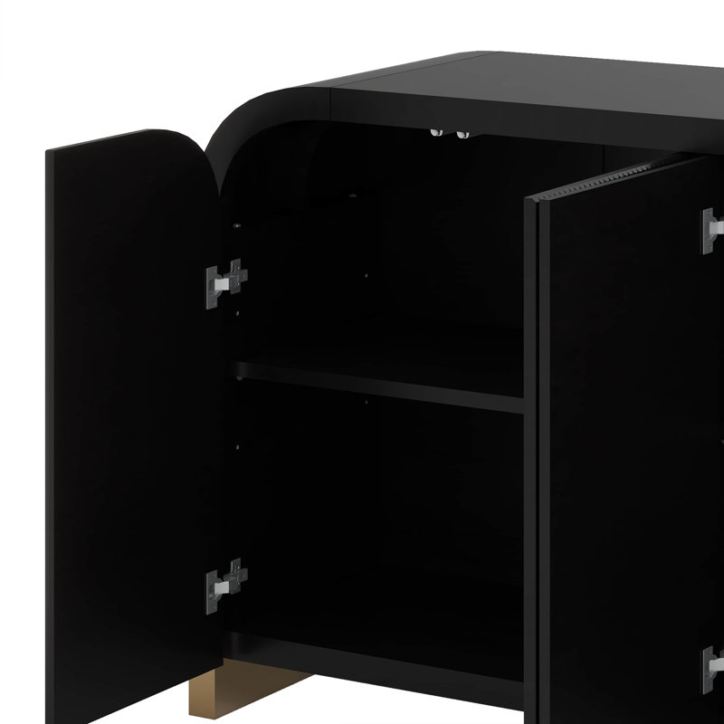 Buffet 4 portes à panneau arrondi avec porte à panneau ondulé et tablettes réglables, Noir