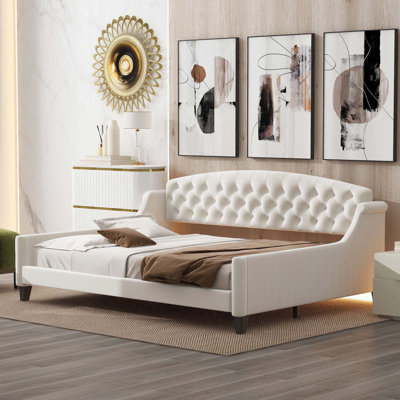 Lit de jour capitonné capitonné Modern Luxury, pleine grandeur, beige