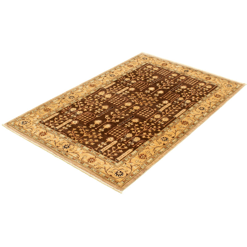 Tapis de zone en laine brun/beige 5 pi 1 po x 7 pi 9 po à la main one-of-a-kind-noué la 2010 chobi Adylin