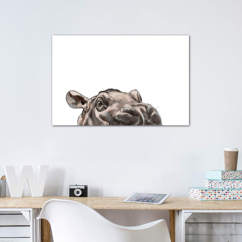«Peeking Hippo» par Big Nose Work - impression d'art graphique, Toile tendue, Pas de tapis, H 26 po x l 40 po x 1,5 po