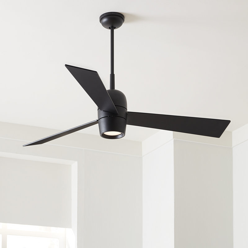 Alba LED Downrod Ceiling Fan, Midnight Black with Black Blades