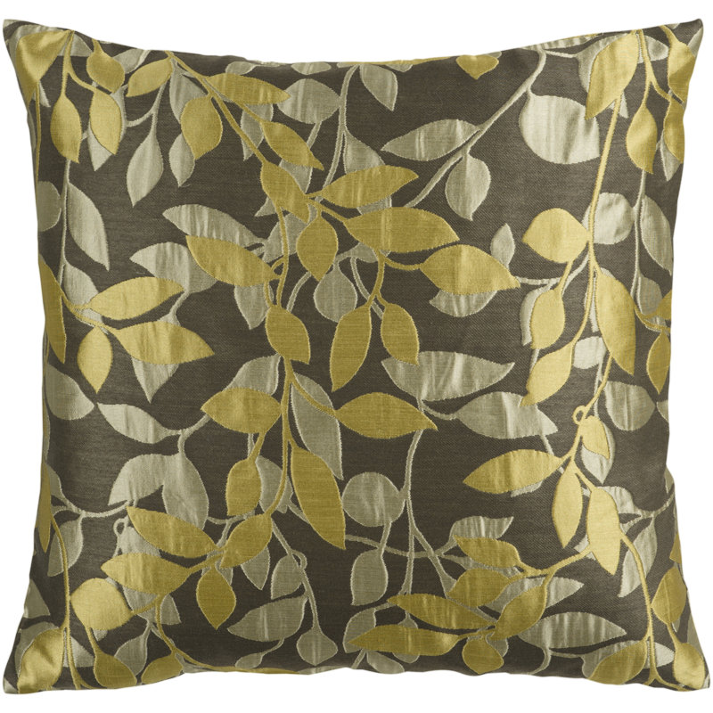 18" x 18" Brown and Green Embroidered Polyester Euro Pillow Cover
