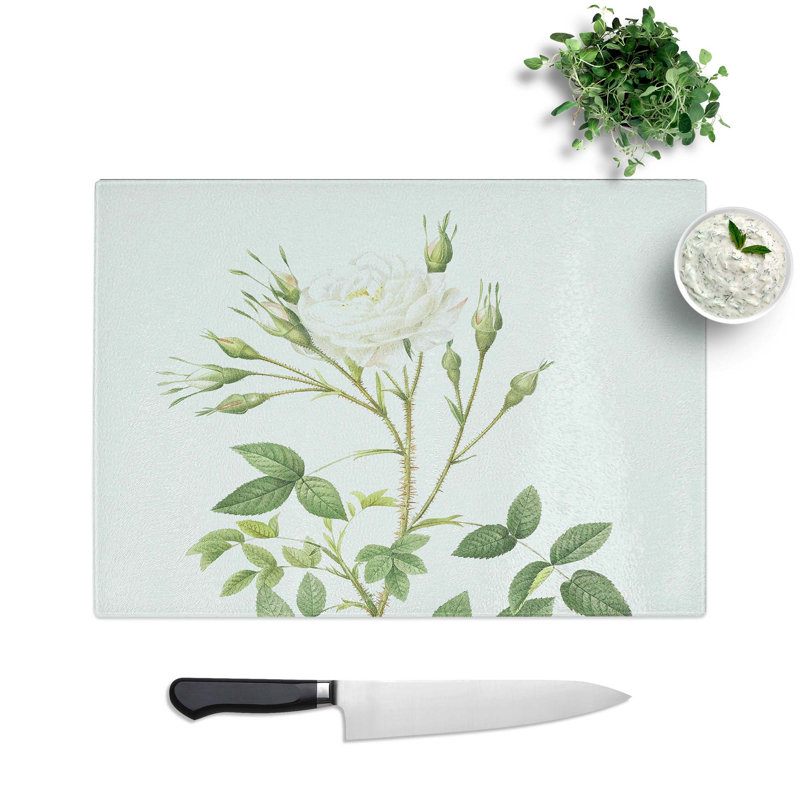 Tempered Glass Rose of Rosenberg by Pierre-Joseph Redoute Chopping Board, 39 cm W x 28.5 cm L