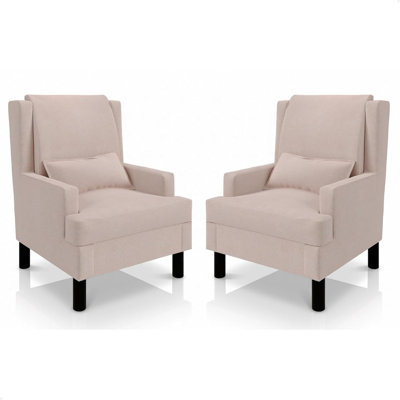 Fauteuil à oreilles 2 pièces avec revêtement en chenille, fauteuil de lecture de style Mid-Century moderne, haut dossier, coussin lombaire et pieds en bois