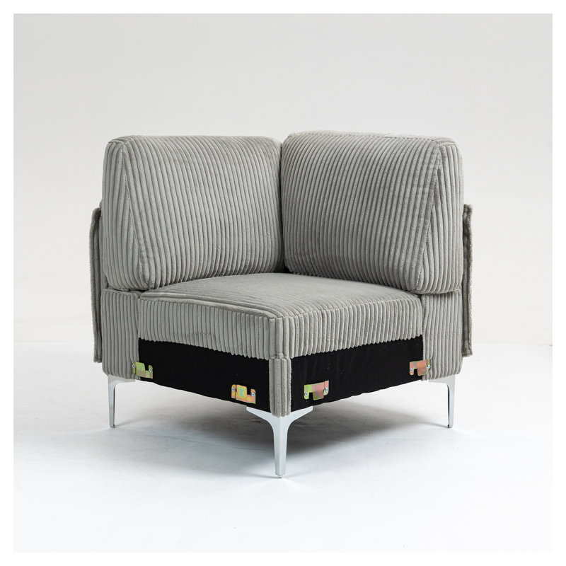 Module de coin pour canapé d'angle en velours côtelé - Élément central de canapé en tissu gris pour agencement personnalisé de salon