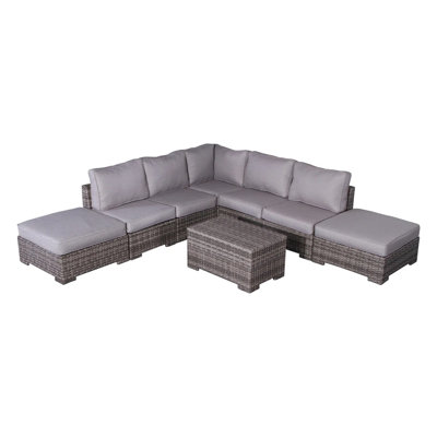 6 - Person Outdoor Seating With 13 Cushions, No Assembly, Weather Frame, Modular Flexibility, High Density Foam 8 Piece For People, Fully Assembled, Handwoven , Comfortable Cushions