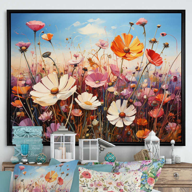 Wildflowers Blooming Meadow, reproduction d'art sur toile, H 24 po x l 32 po, Cadre flottant noir