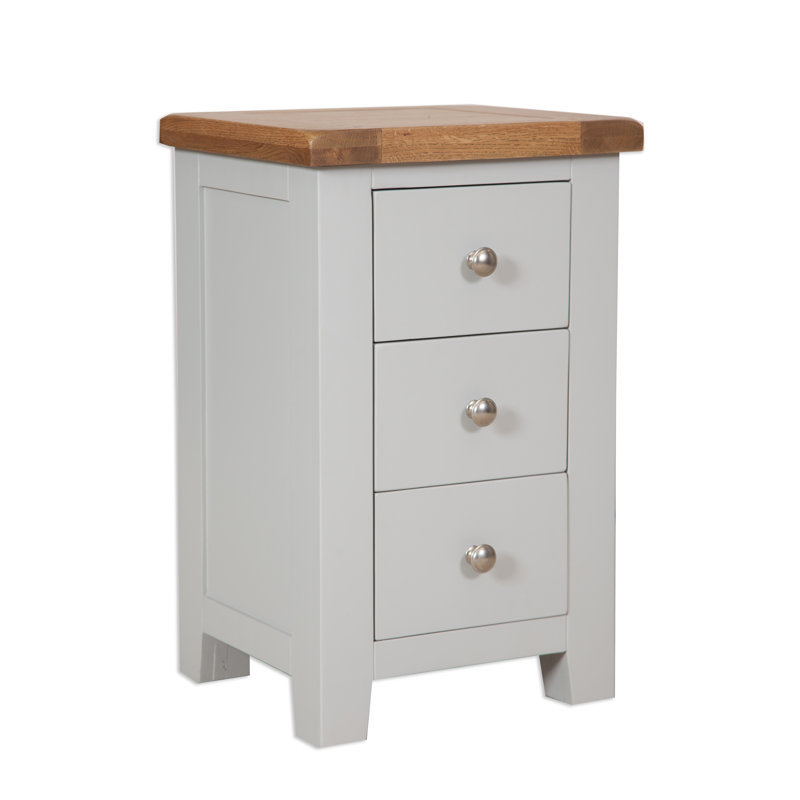 Melbourne 45cm W Solid Wood Bedside Table, French Grey, Medium Oak