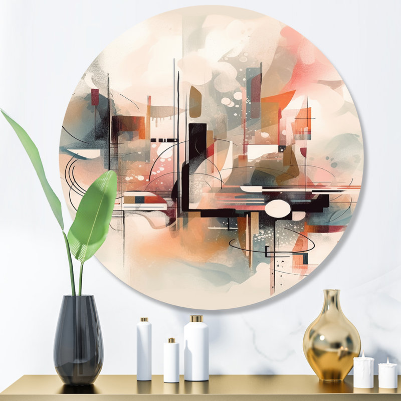 Explorations In Serenity IV - Art abstrait géométrique rond sur métal, H 16 po x l 16 po x P 1 po