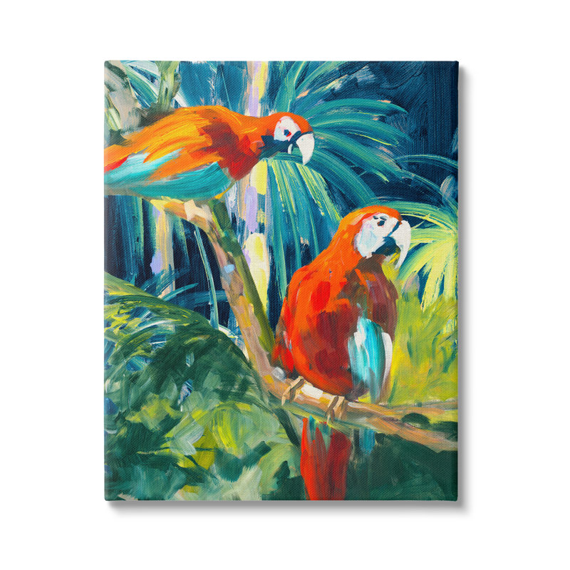 «Stupell Industries Tropical Parrots in Jungle», art mural sur toile par Jane Slivka, H 30 po x l 24 po x P 1,5 po