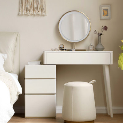 (With Stool) Dresser Table Dresser 100% Solid Liriodendron Chinense Table Table Desk Top Table Dresser Compact Dresser Accessories Storage Width 80Cm Storage Drawer White Wood Natural  Without Mirror