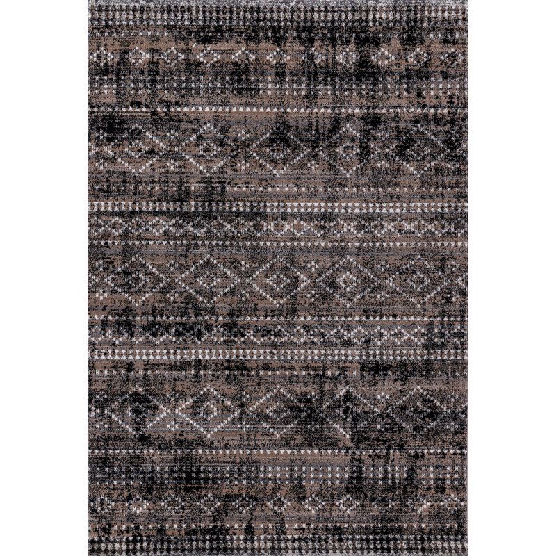 Tapis géométrique brun / ivoire / noir, Rectangle 7 pi 10 po x 10 pi 10 po