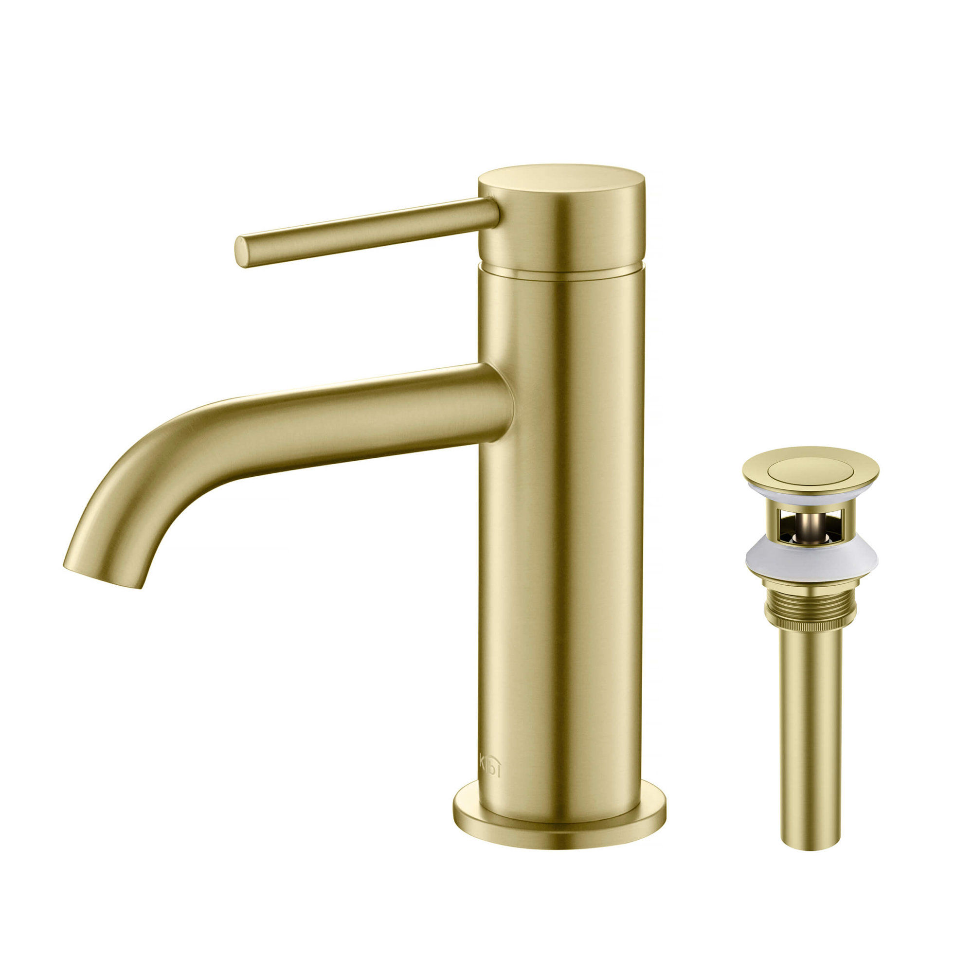 Circular Single Hole Bathroom Faucet, Brushed Gold, Drain Assembly Included