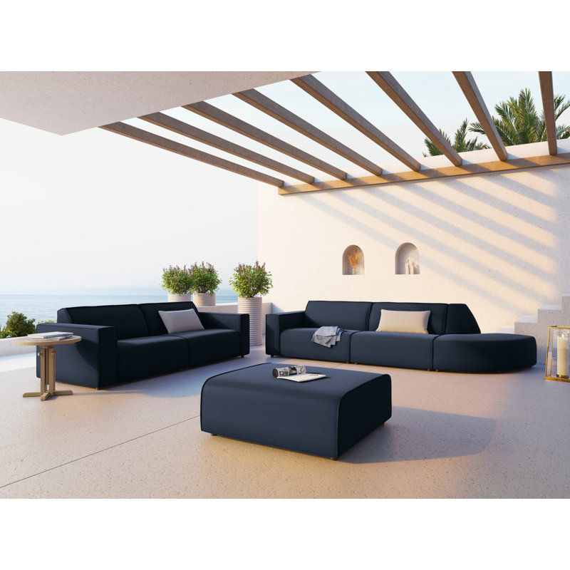 Calme Jardin Upholstered Outdoor Ottoman, Dark Blue