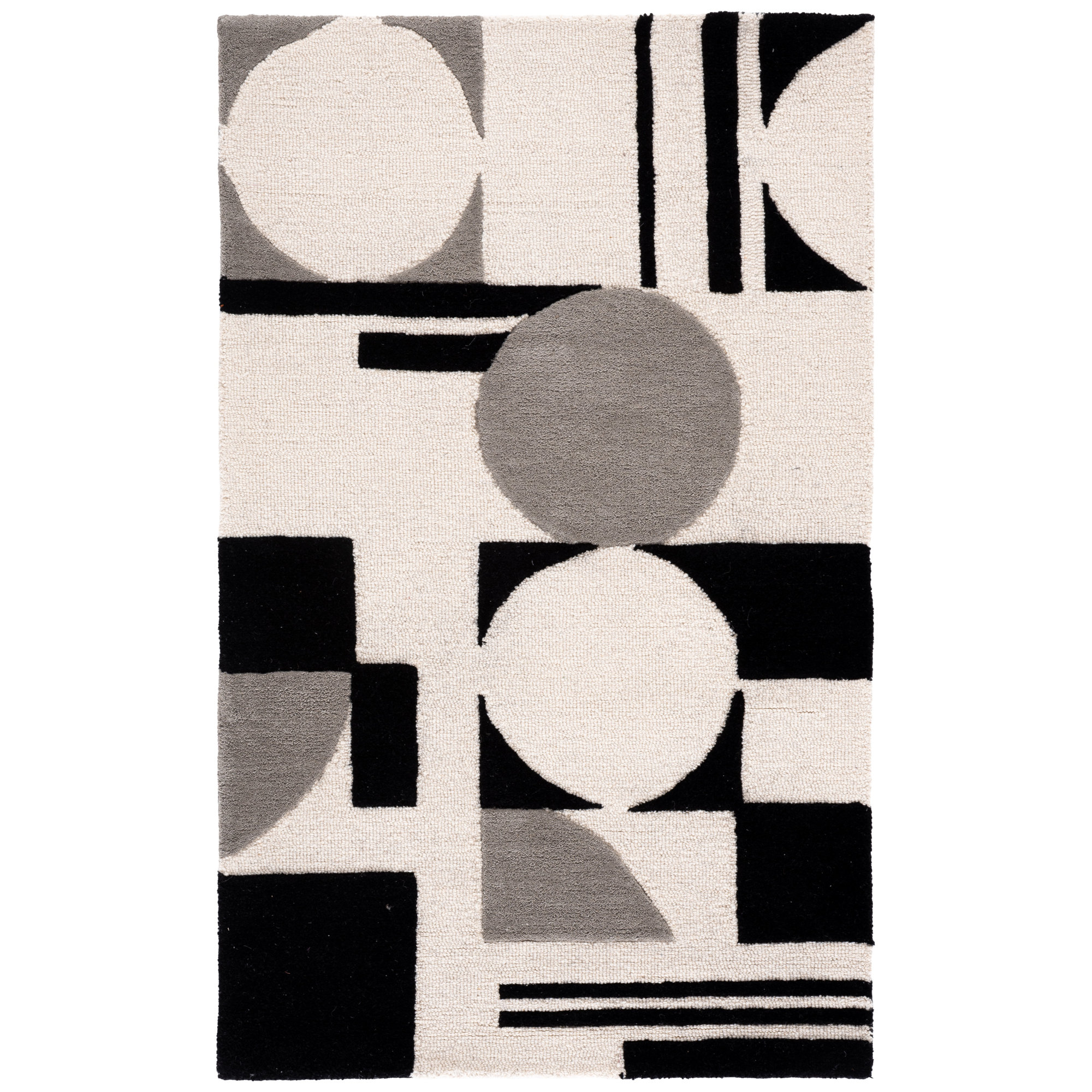 Felipe Handmade Wool Gray/Black/White Rug, Rectangle 3' x 5'