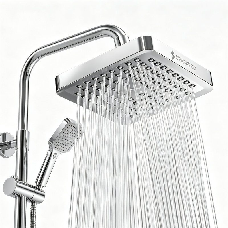 Pommeau de douche effet pluie – Carré de 15 cm, finition or égyptien luxueux, jet haute pression à 90°, angle réglable, installation sans outil, raccord universel