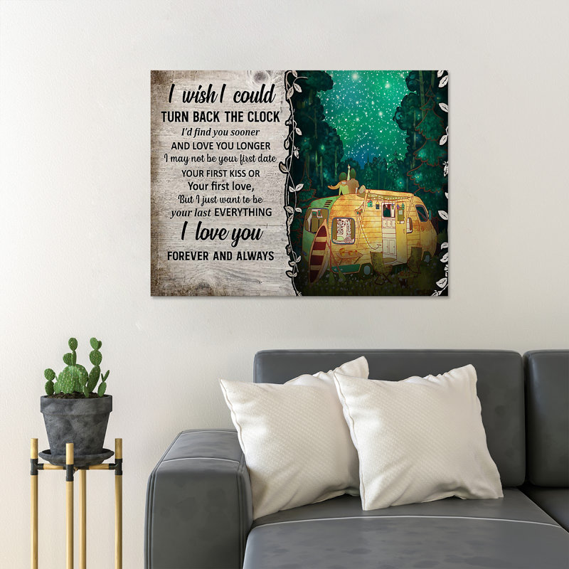 Camping On A Van In Forest - I Wish I Could - 1 Piece Rectangle Graphic Art Print On Wrapped Canvas, 24" H x 36" W x 2" D