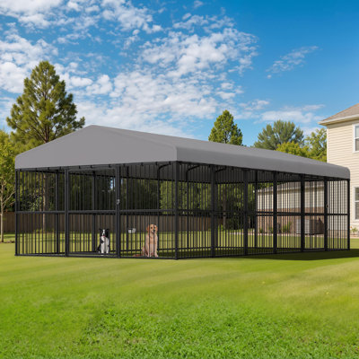 10x20x6.5 Ft Large Outdoor Dog Kennel, Flexible 2 Door Design & Waterproof Roof, Heavy Duty Steel Frame Pet Cage With Reinforced Mesh, Secure Outside Dog Kennel For Dogs, Pets, Farm & Backyard Spaces