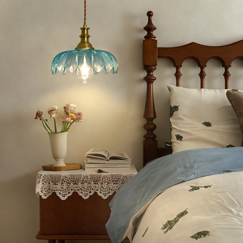 1-light Petal Gradient Glass Pendant Light, 10.2 Inch Dia X 68.9 Inch H, E26 Base, Gradient Blue, 1