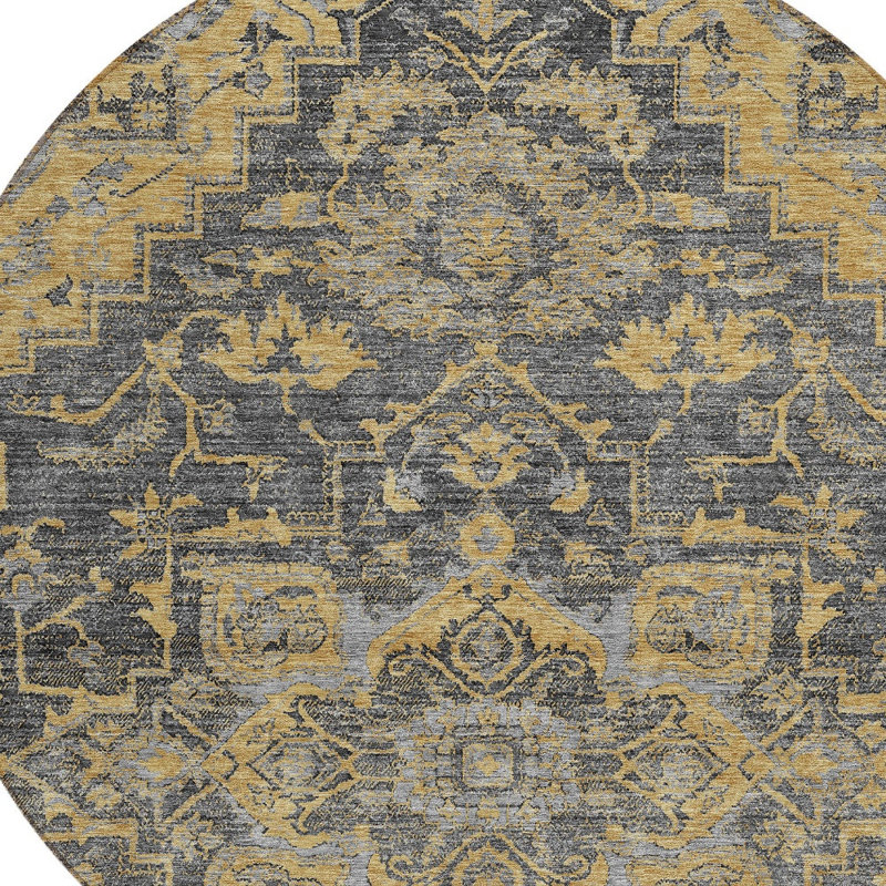 Tapis rond gris anthracite et argent 8 po