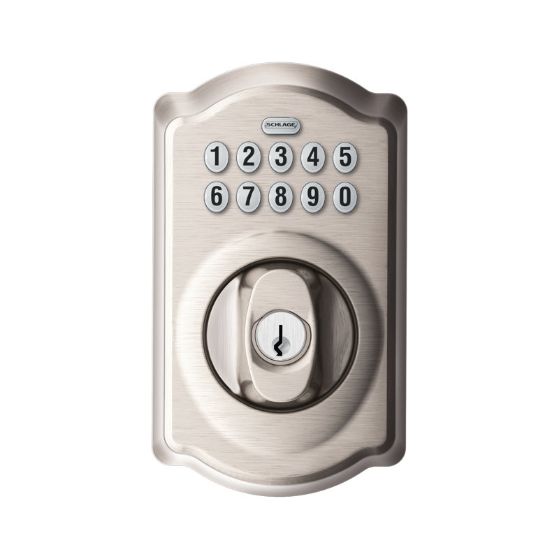 Schlage Keypad Deadbolt with Camelot Trim, Satin Nickel, Yes
