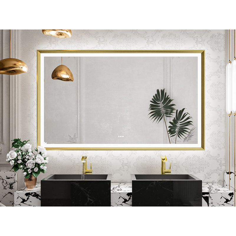 Miroir de salle de bain à DEL New Rockford, 60 po x 36 po, Doré, Rectangulaire