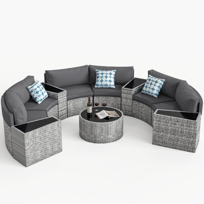 6 - Person Fully Assembled Curved Patio Conversation Set With Side Table