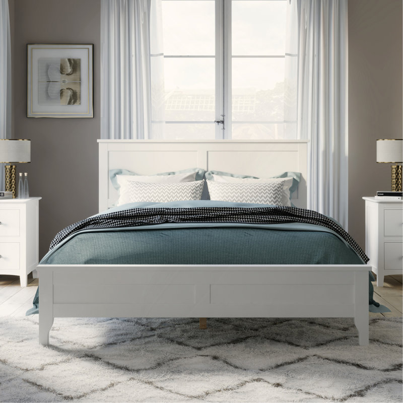 Lit plateforme moderne en bois massif blanc, Bois massif, Lit double
