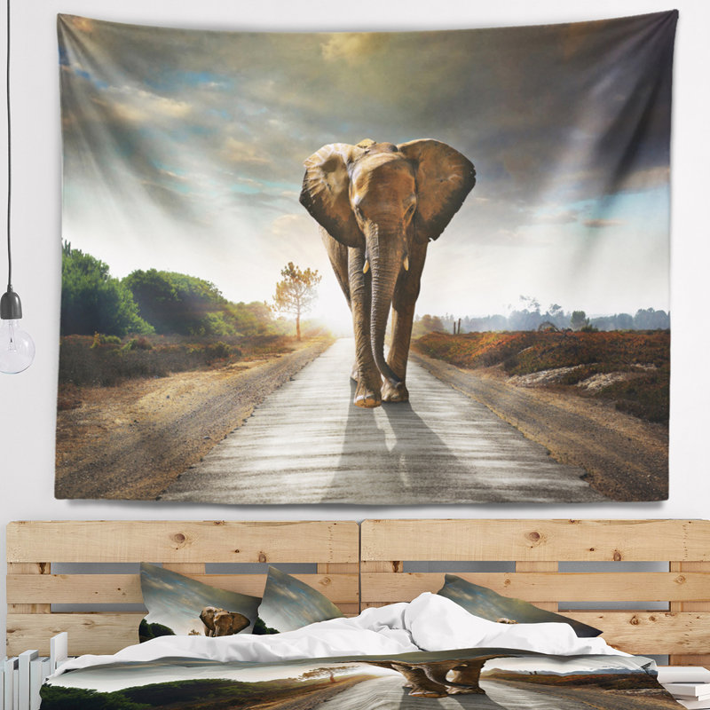 Photographie unique marche tapisserie d'éléphant, H 32 po x l 39 po