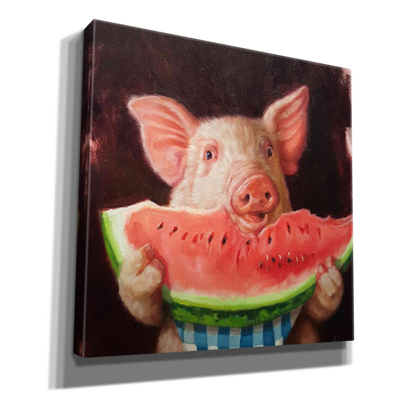 «Pig Out» par Lucia Heffernan, reproduction sur toile tendue, H 12 po x l 12 po
