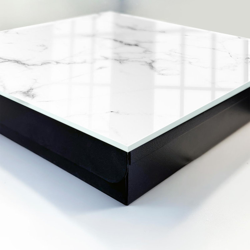 Decorative key box for wall, Opens to the left, 30x30x5, White, Delicate marble pattern with gray details, 