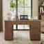Bureau de direction 57,9 po Mid-Century avec tiroirs, classeur et prise de courant, bureau d'ordinateur avec cabinet de rangement-1305444042