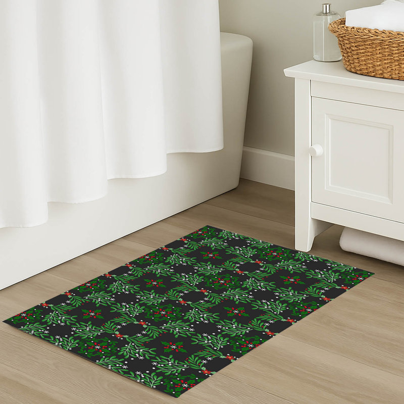 Tapis de bain Winter Mistletoe, Gris anthracite, Simple - L 34 po x l 21 po