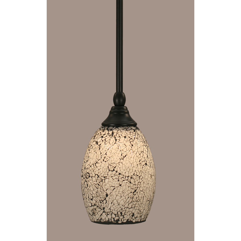 Stem Hung Mini Pendant Shown In Matte Black Finish With Fusion Glass, Black, 8.75" H x 5" W