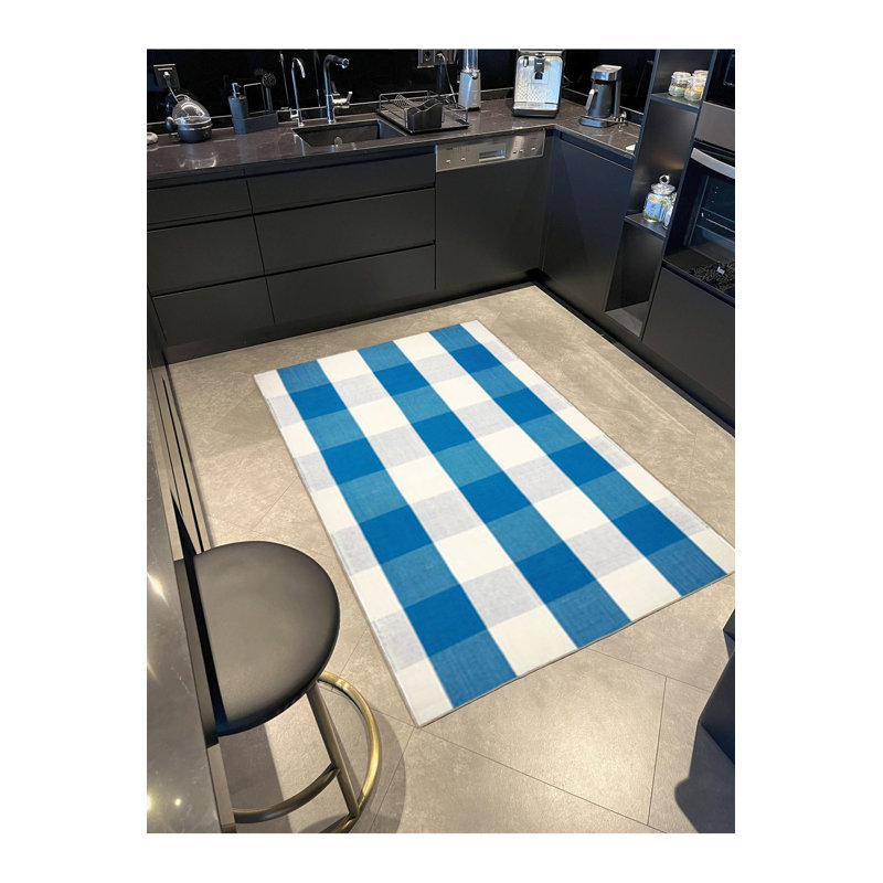Tapis décoratif bleu à motif géométrique lavable à la machine, Sous-tapis carré 3 pi 3 po inclus